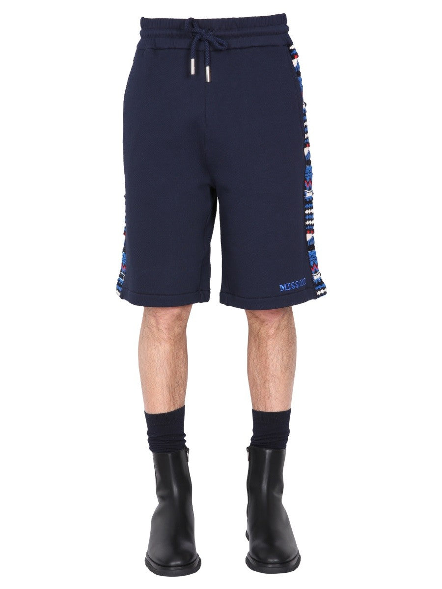 EMBROIDERED LOGO AND JACQUARD INSERT BERMUDA | Basement 88