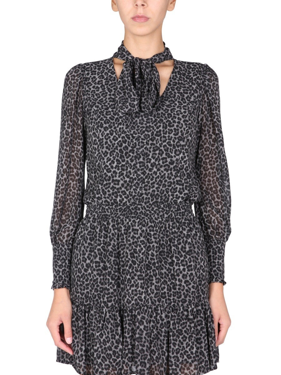 V-Neck Front Button Animal Print Shirt