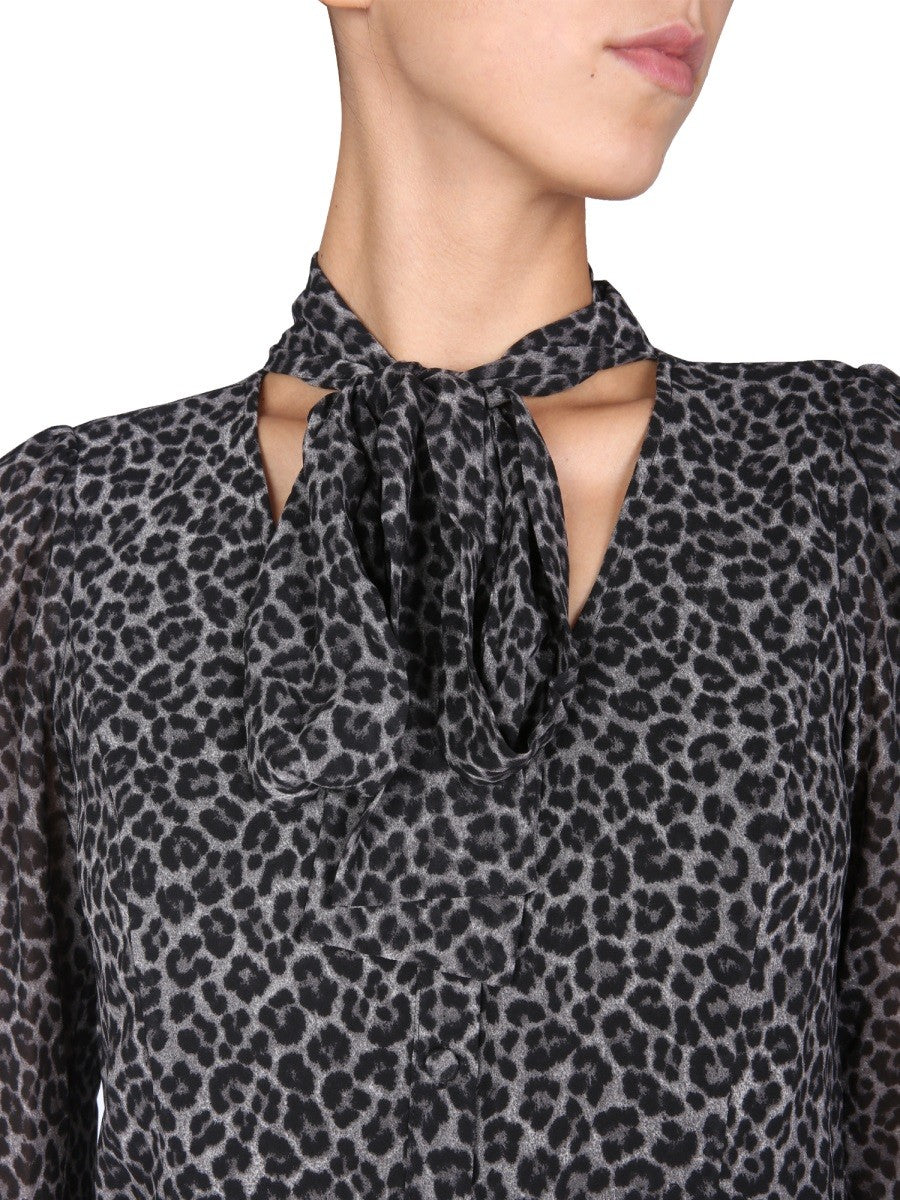 V-Neck Front Button Animal Print Shirt