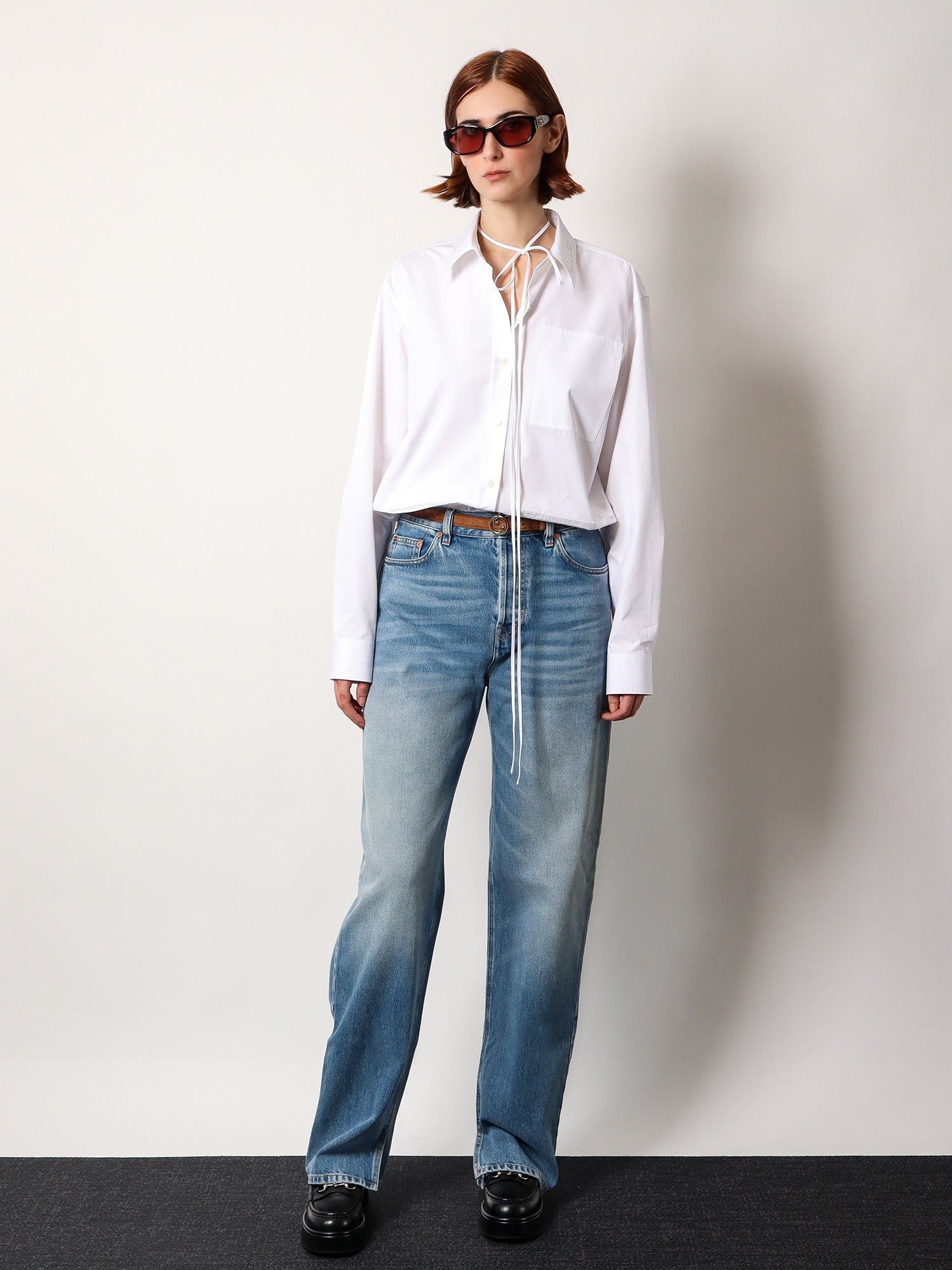 Boyfriend jeans with gucci rosso ancora tag