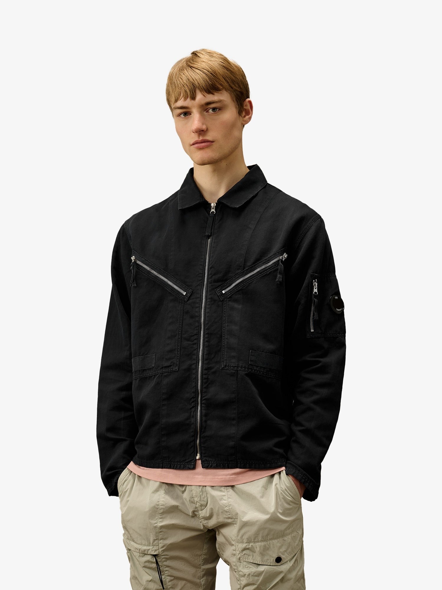 Chemise en coton et lin avec fermeture zippée