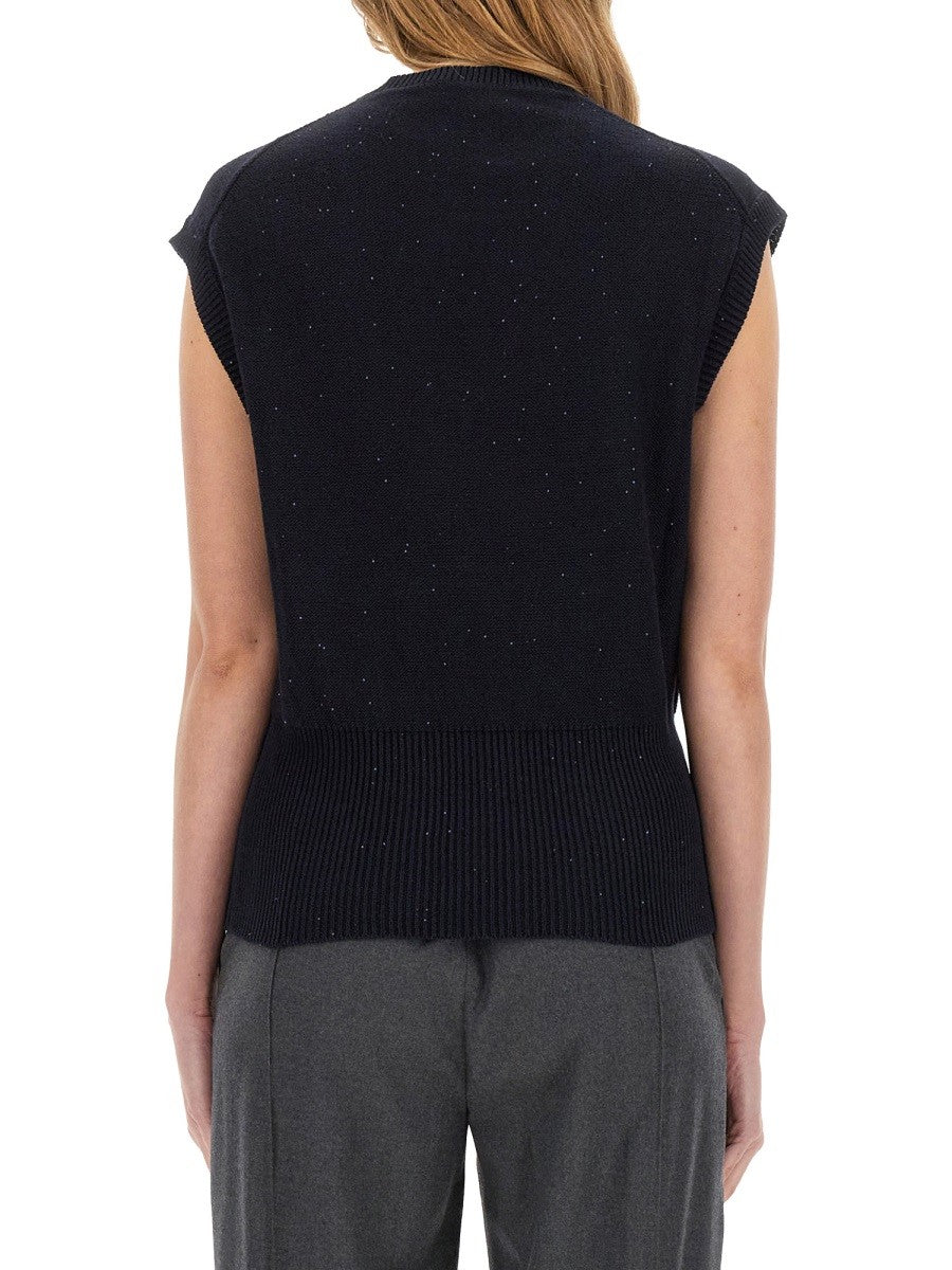 COTTON AND LINEN VEST WITH SEQUINS