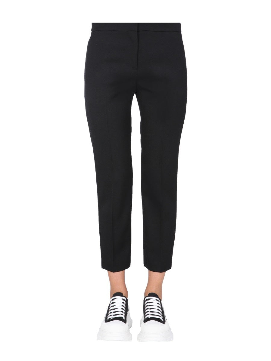 Zip Hook Closure Cropped Straight Trousers