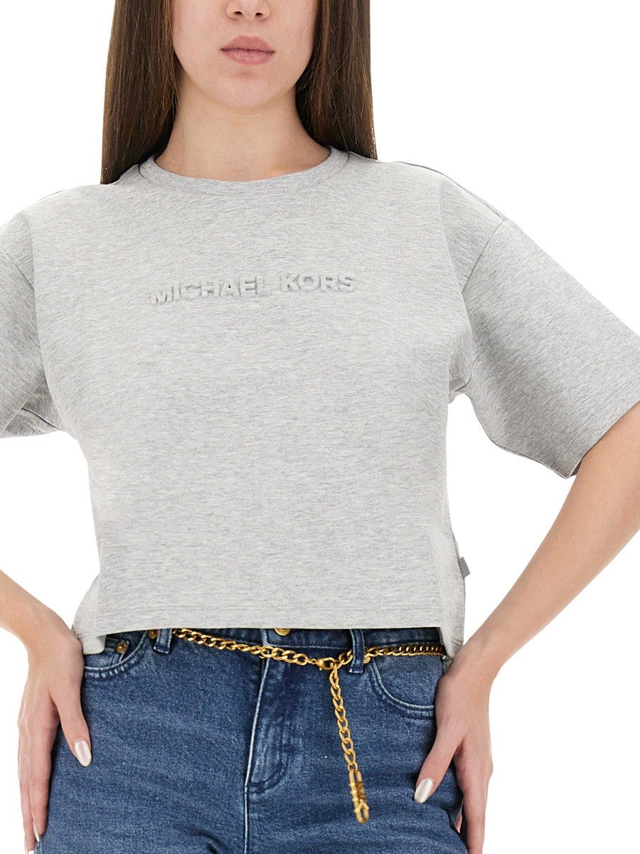 CROPPED T-SHIRT WITH EMBOSSED LOGO