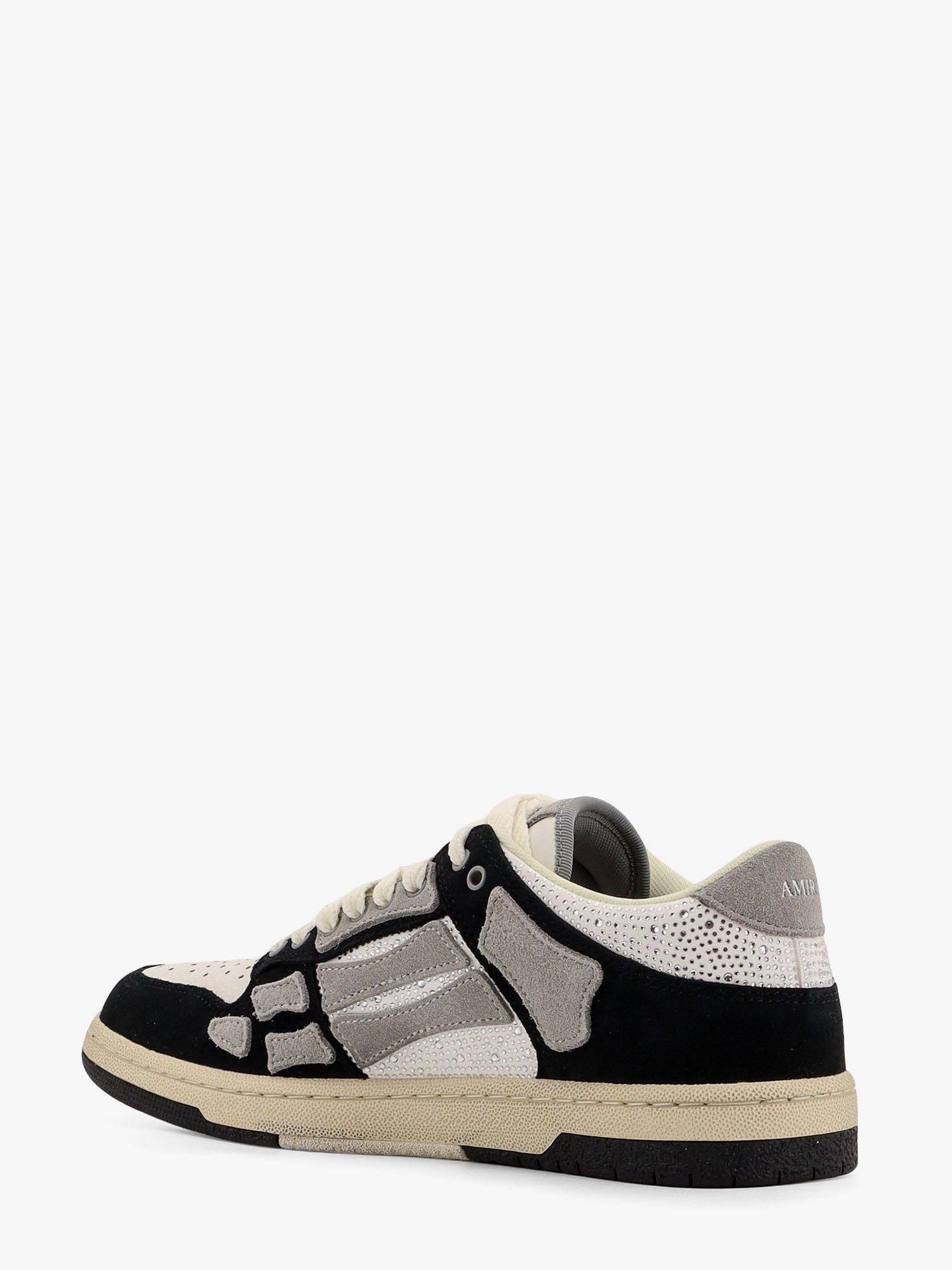 Crystal skel top low leather and suede sneakers with rhinestones detail