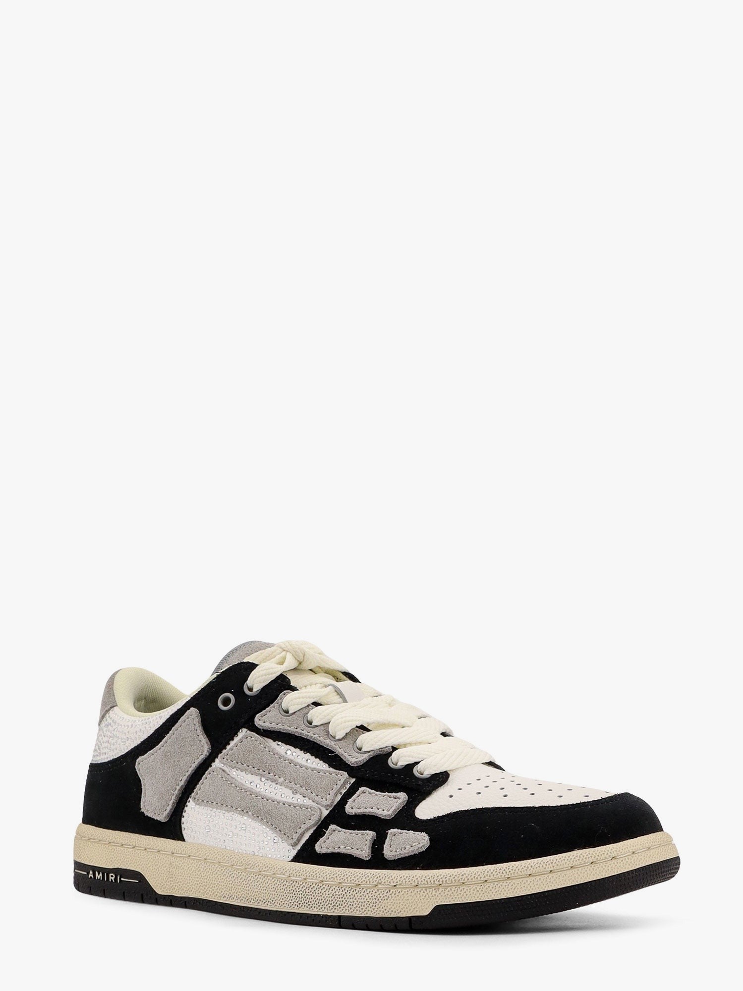 Crystal skel top low leather and suede sneakers with rhinestones detail