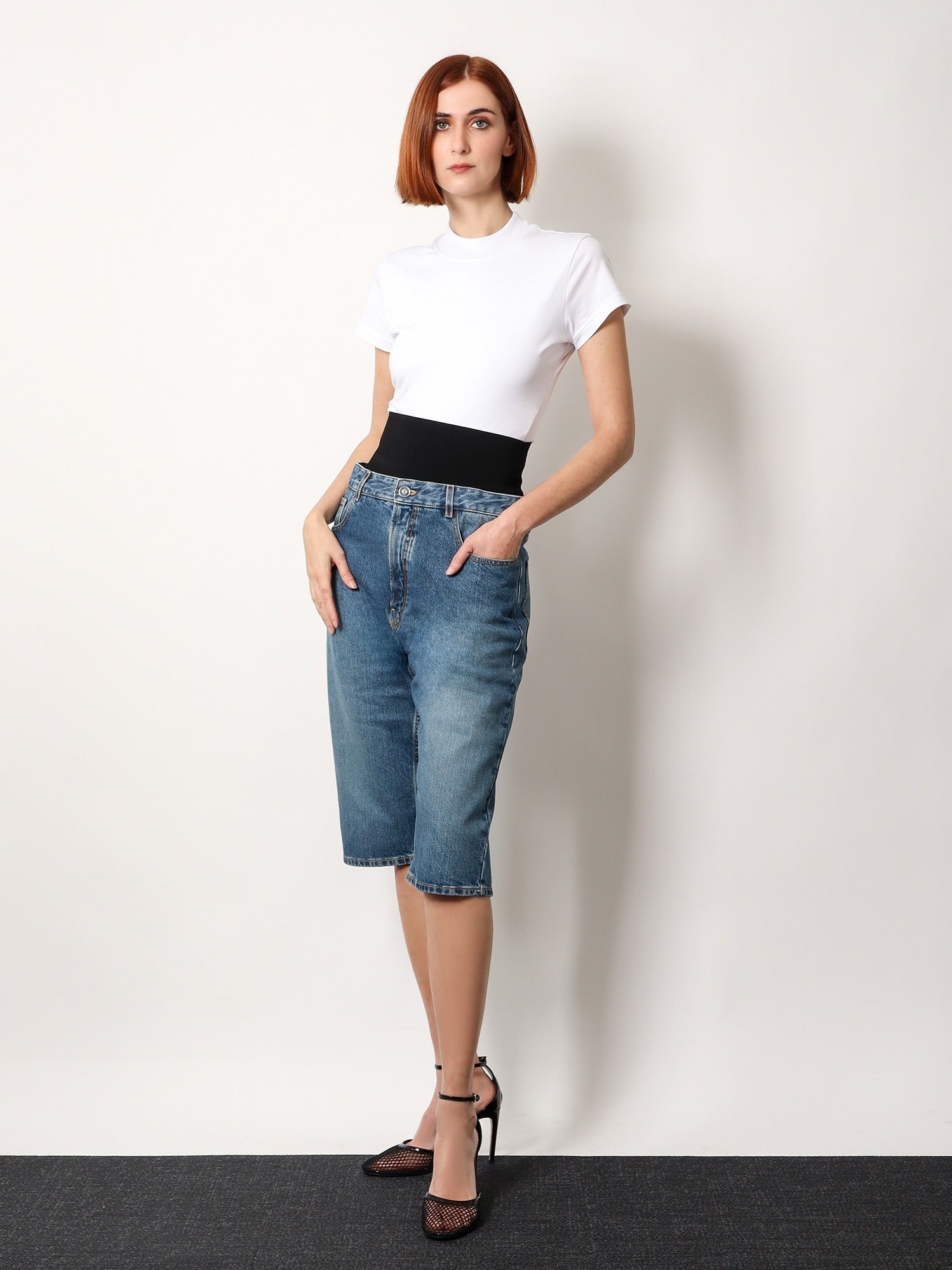 Denim Bermuda Shorts With Ribbed Band