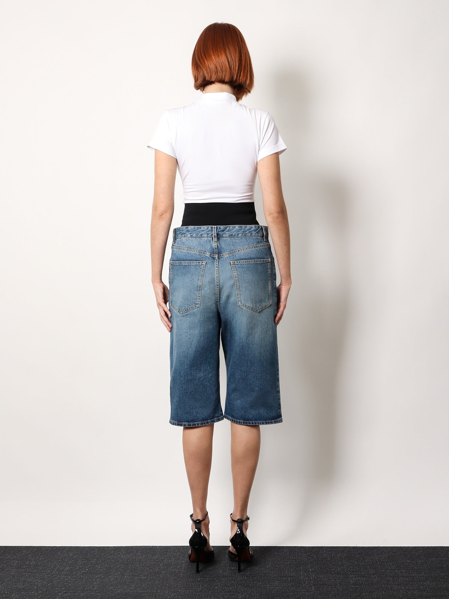 Denim Bermuda Shorts With Ribbed Band