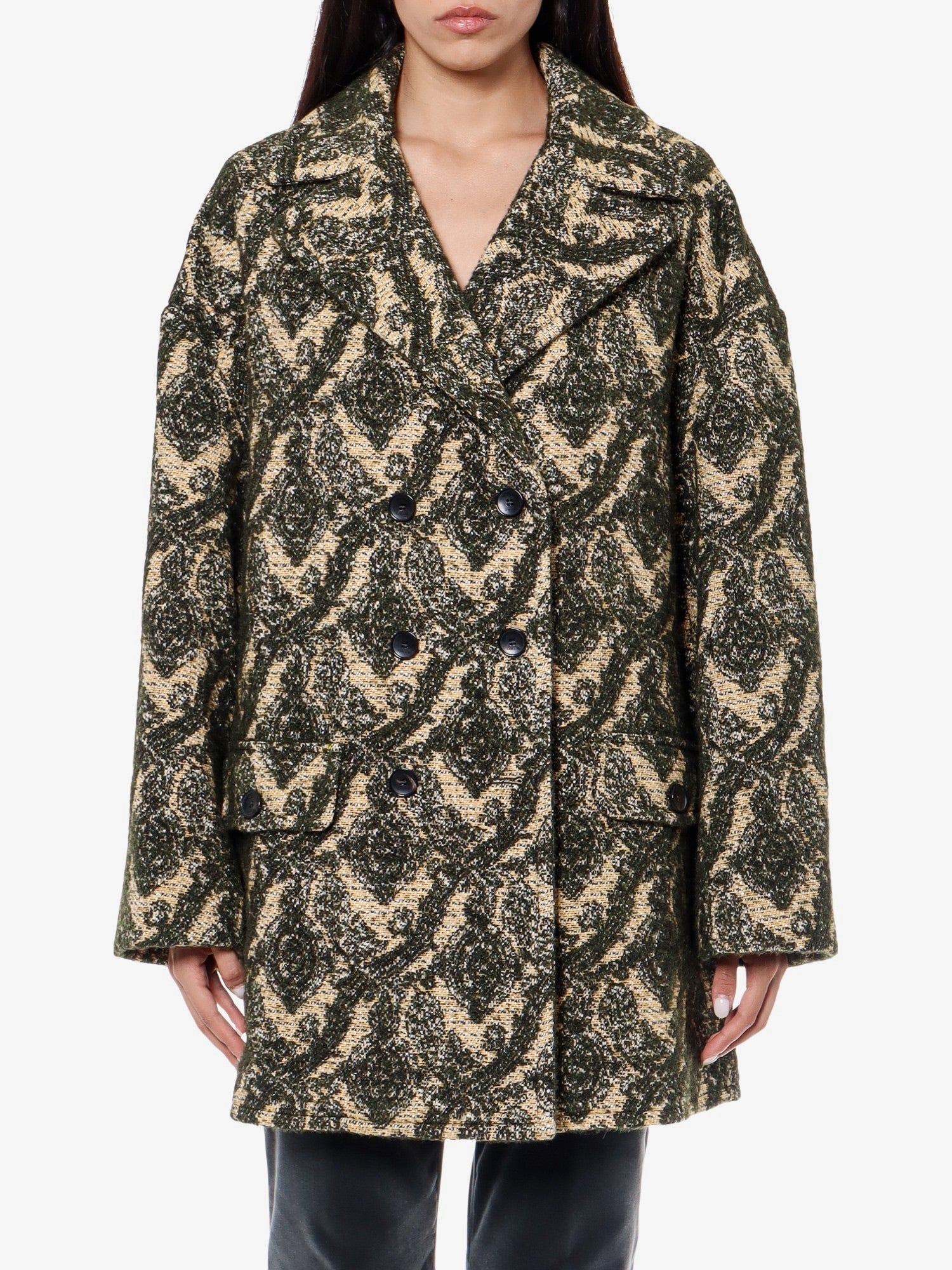 Double-Breasted Coat With Multicolor Motif