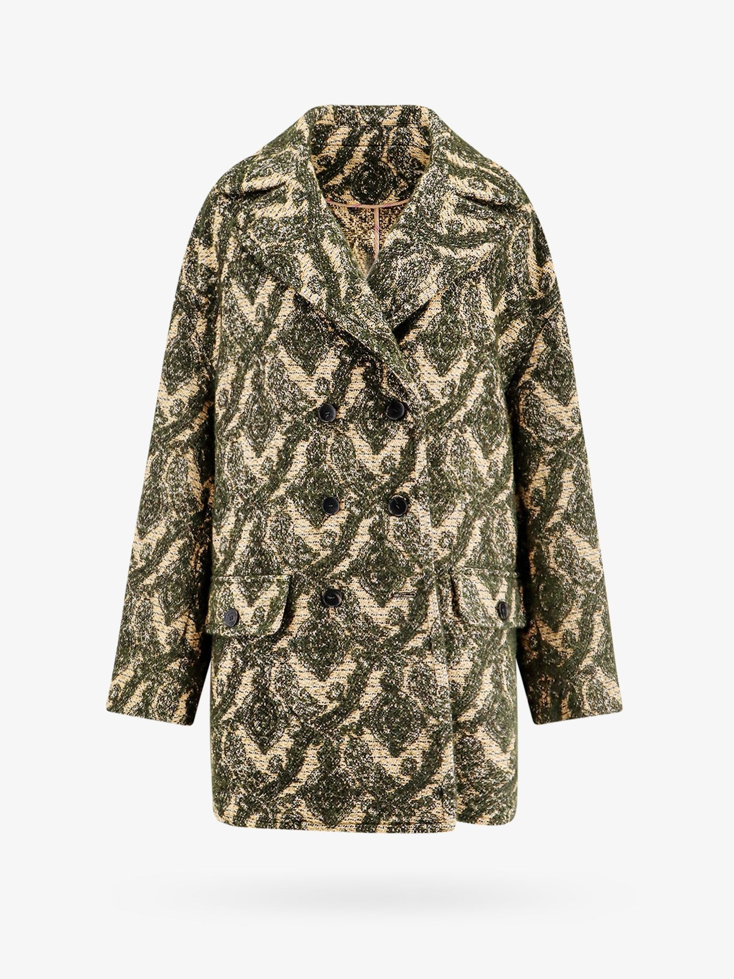 Double-Breasted Coat With Multicolor Motif
