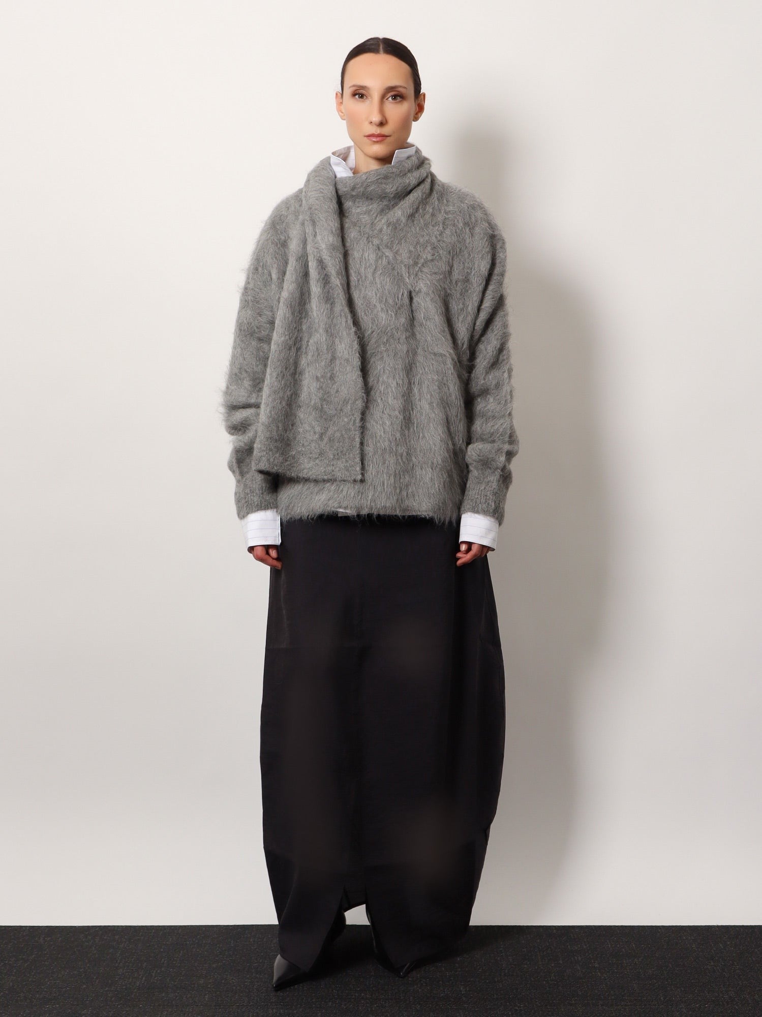 Draped-scarf alpaca blend sweater