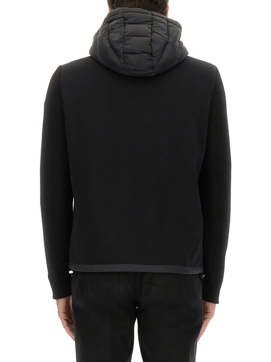 HOODED JACKET WITH KNITTED SLEEVES