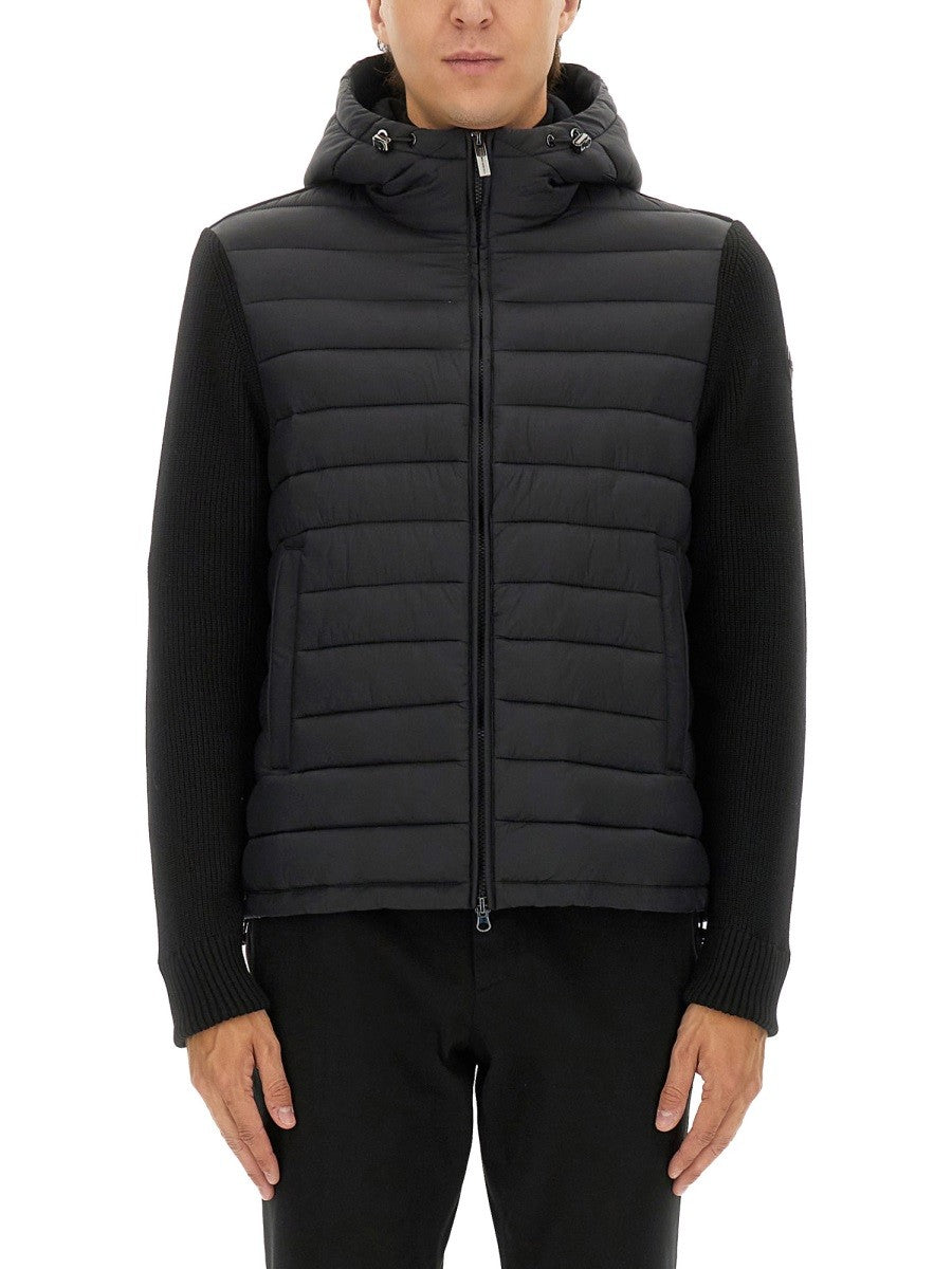 HOODED JACKET WITH KNITTED SLEEVES