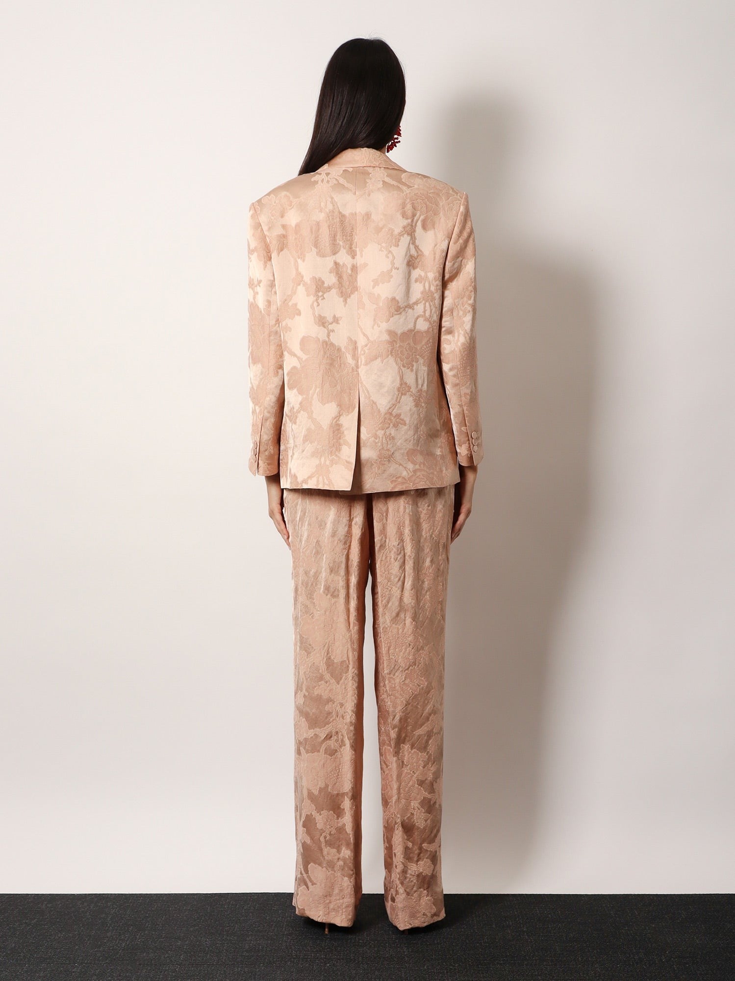 Blazer en mélange de lin jacquard à motif floral