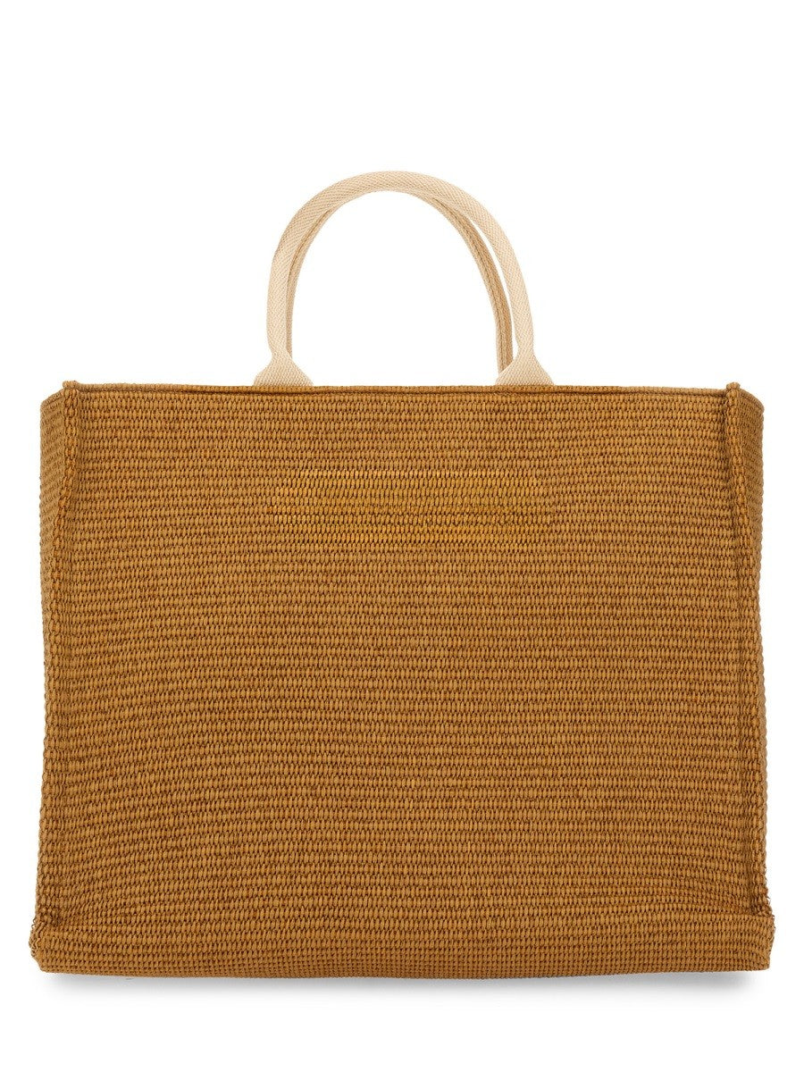 LARGE RAFFIA EFFECT FABRIC TOTE BAG