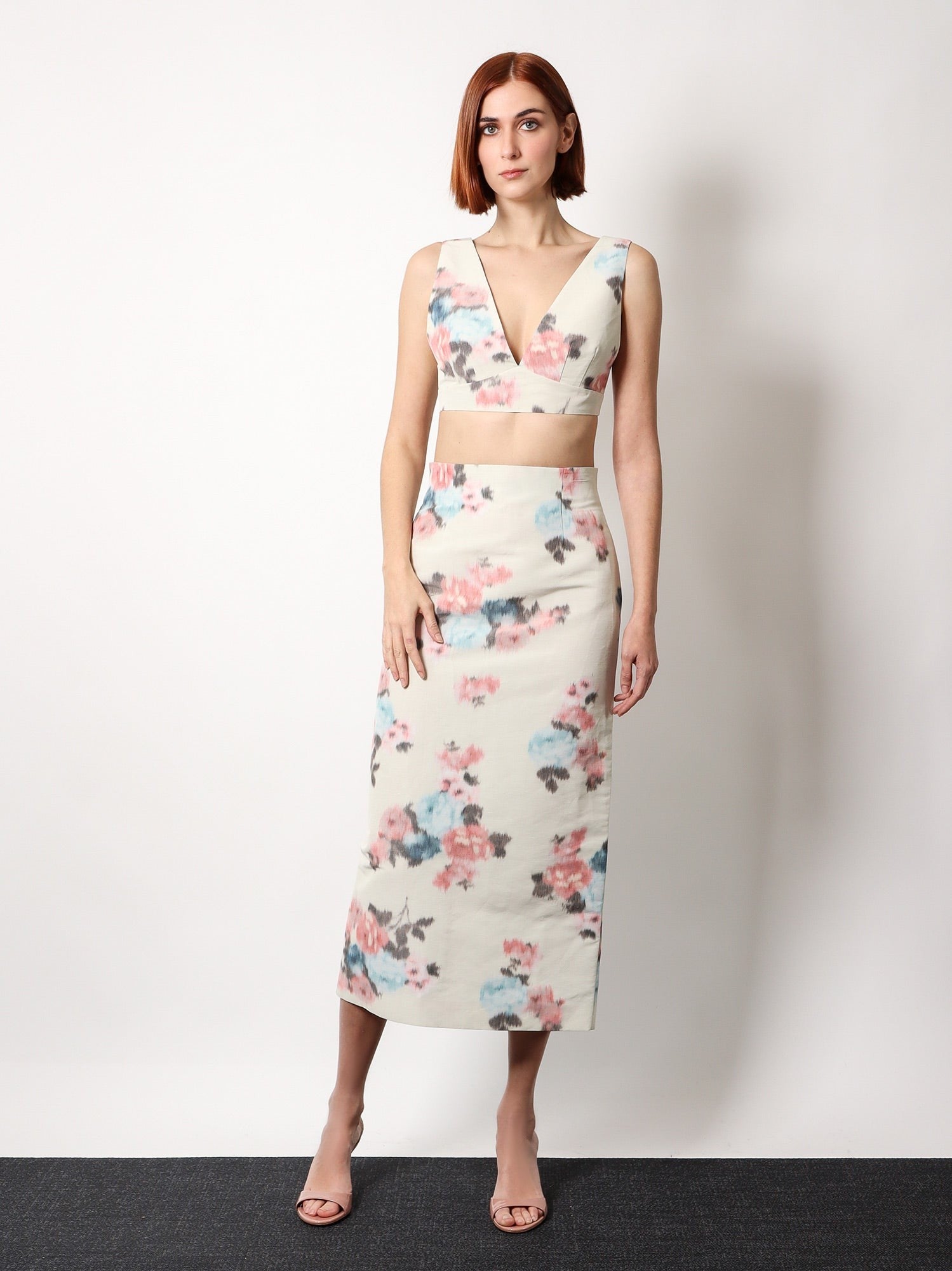 Linen Blend Top With Floral Print