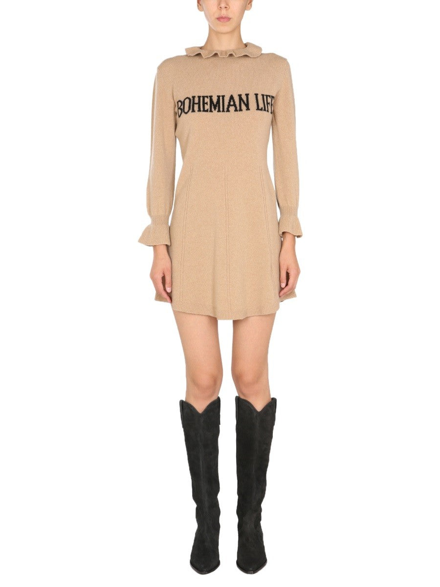 High Neck Ruffle Mini Dress