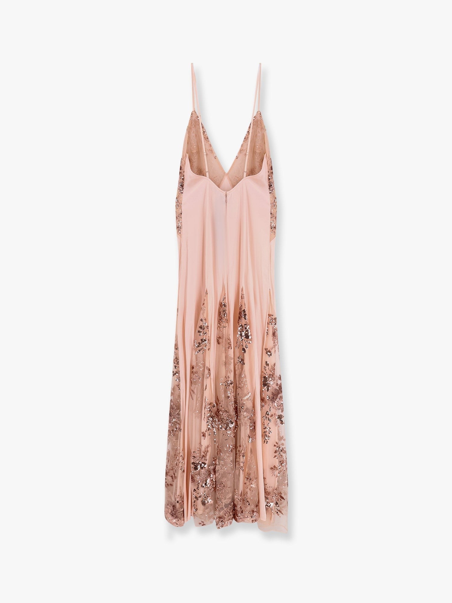 Red carpet dress in silk georgette fabric and embroidered lace