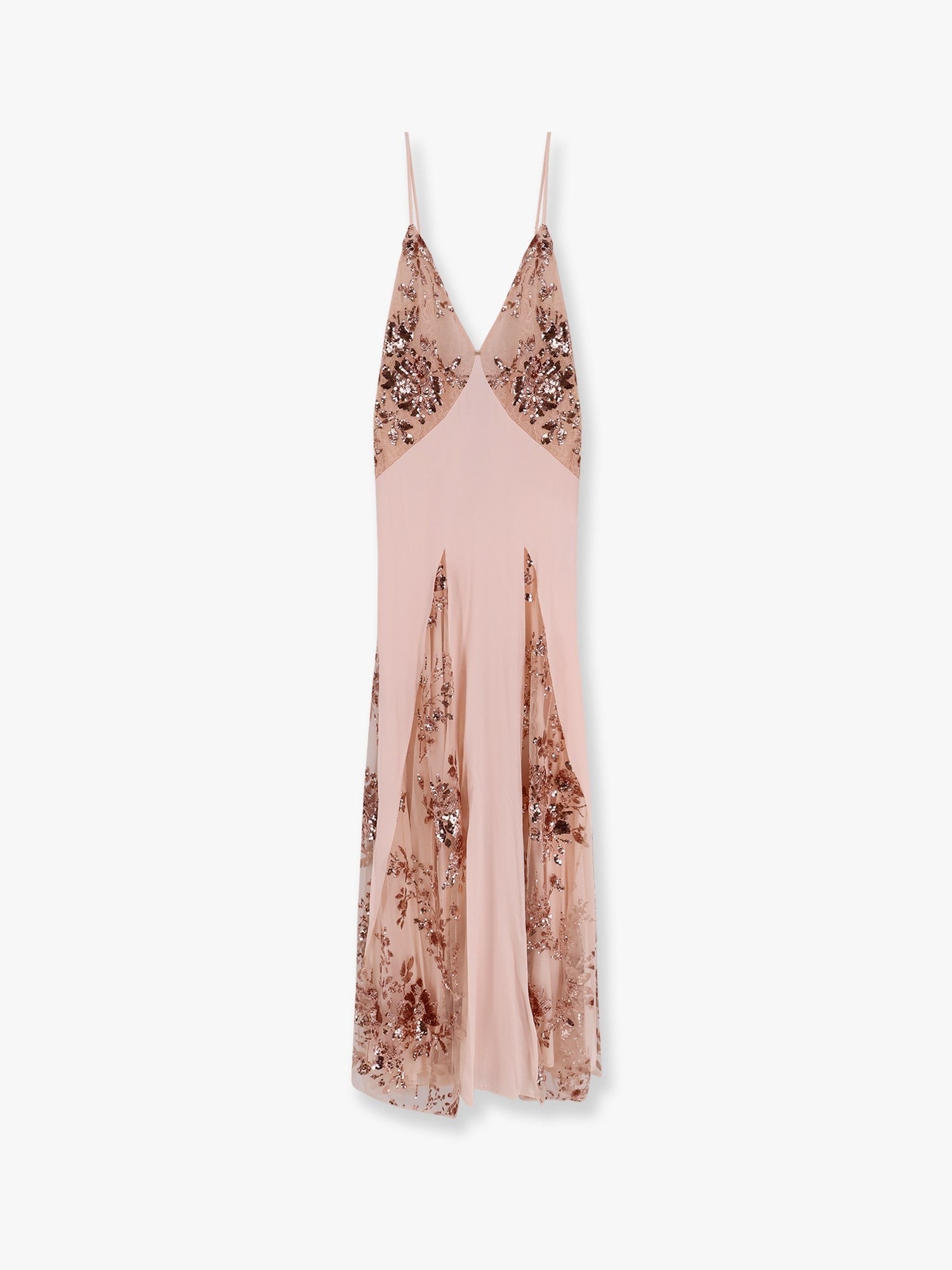 Red carpet dress in silk georgette fabric and embroidered lace