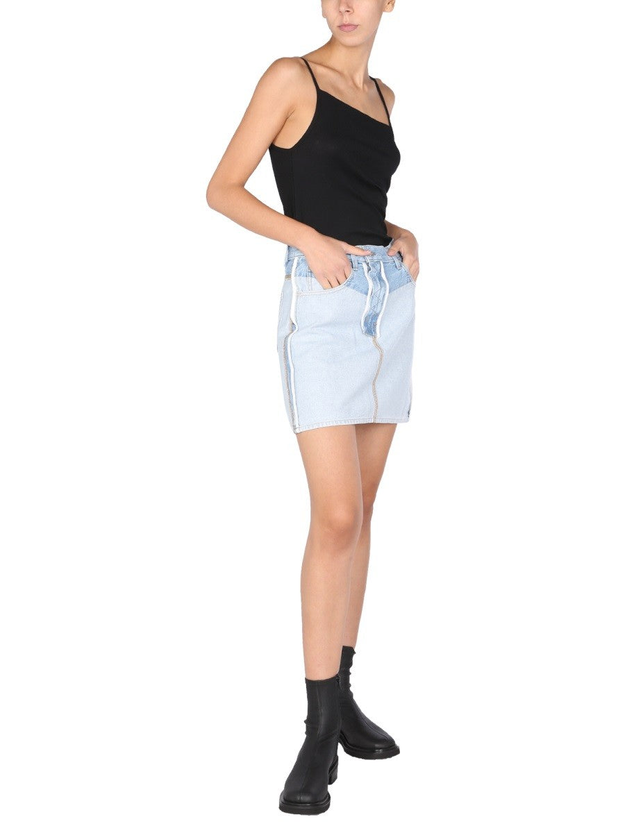 Button And Zip Closure Revers Denim Skirt