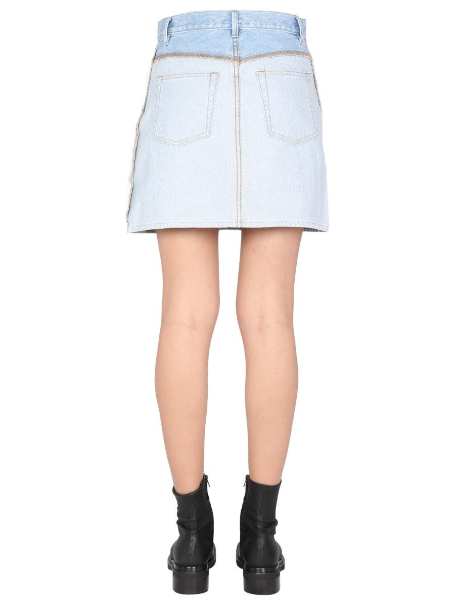 Button And Zip Closure Revers Denim Skirt