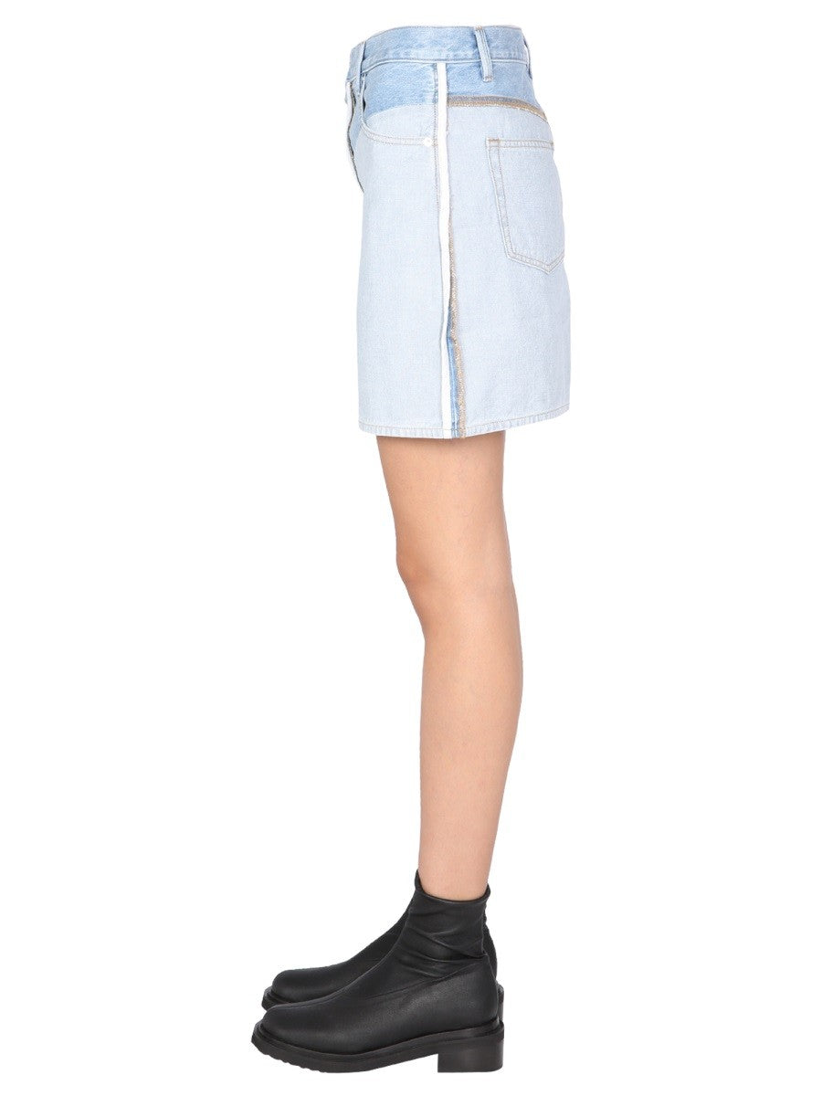 Button And Zip Closure Revers Denim Skirt
