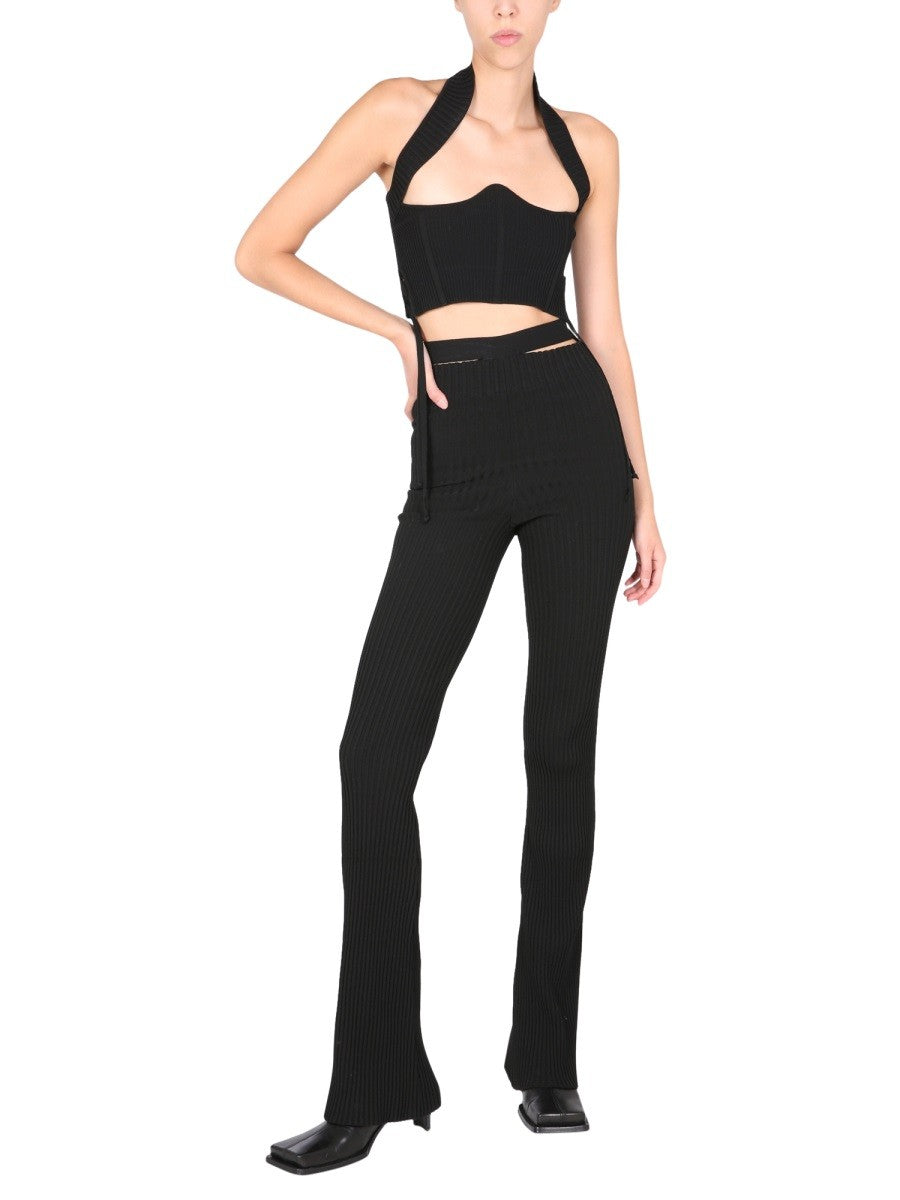 RIBBED TROUSERS WITH CUT OUT BELT | Basement 88