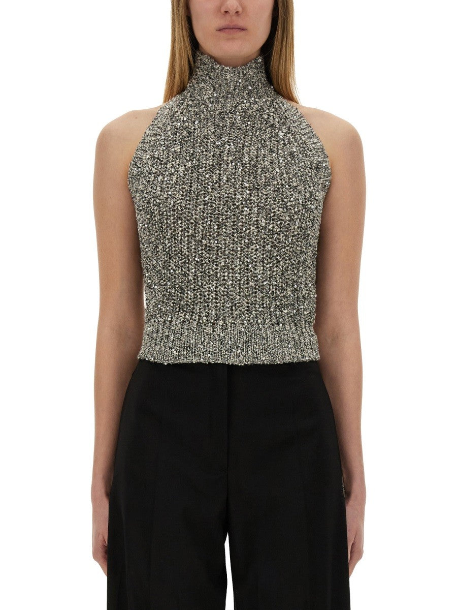 SEQUINED TRICOT TOP