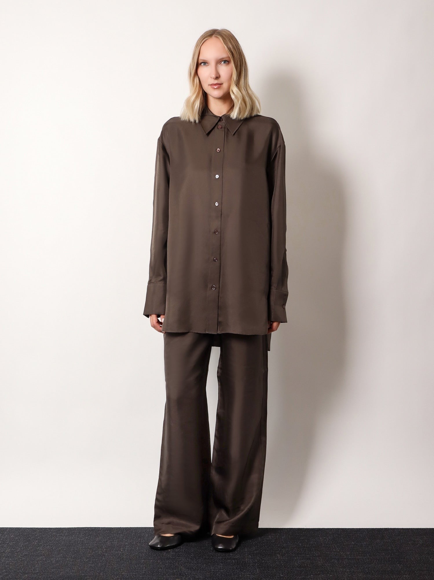 Brown Oversize Silk Shirt