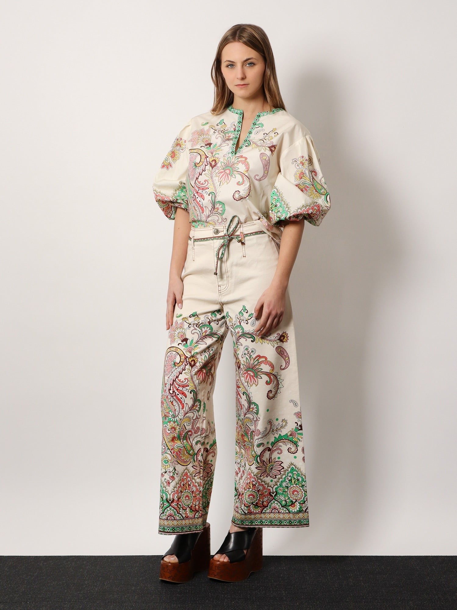 Stretch Cotton Trouser Floral Motif