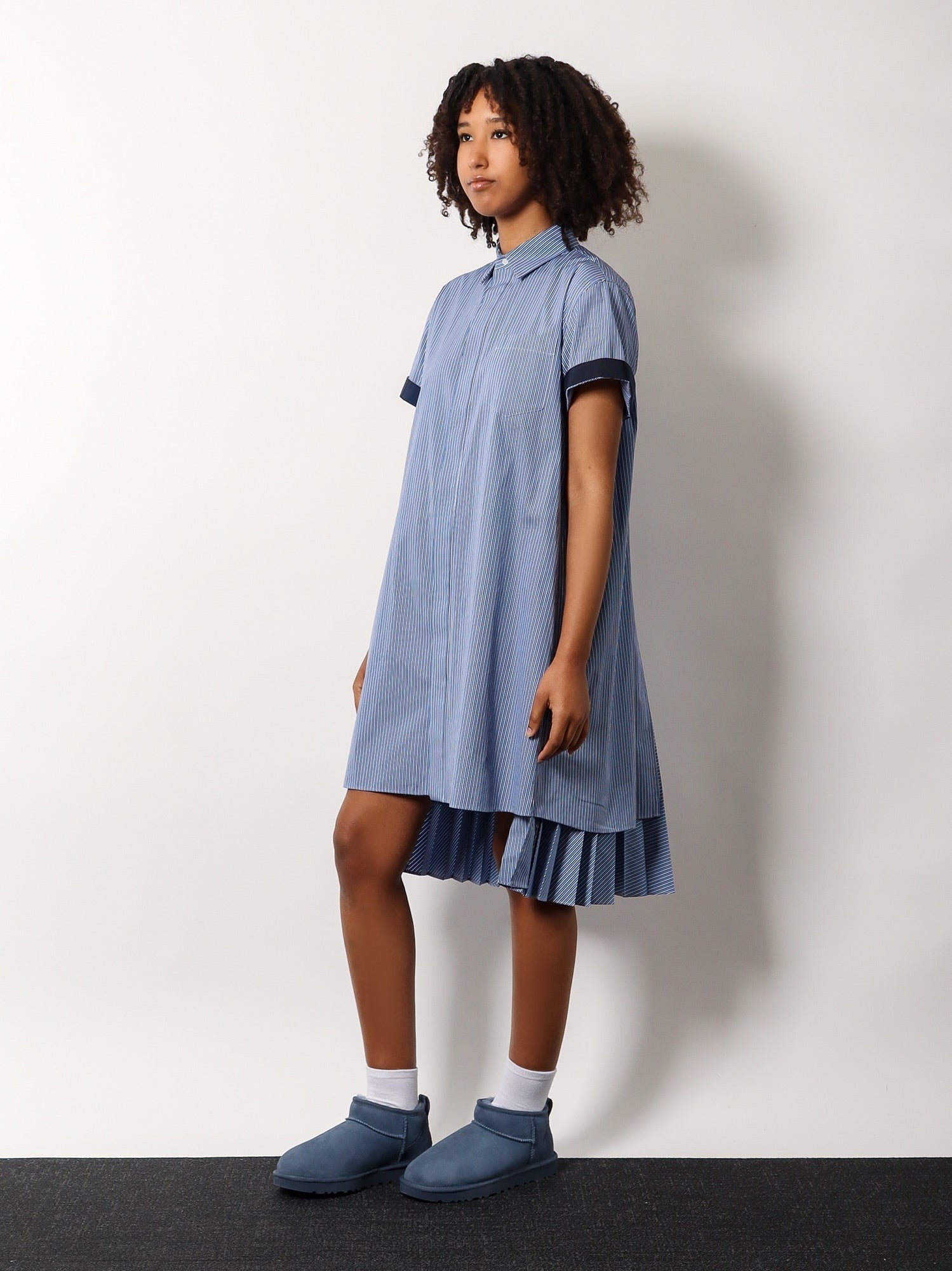 Striped Cotton Midi Chemisier Dress