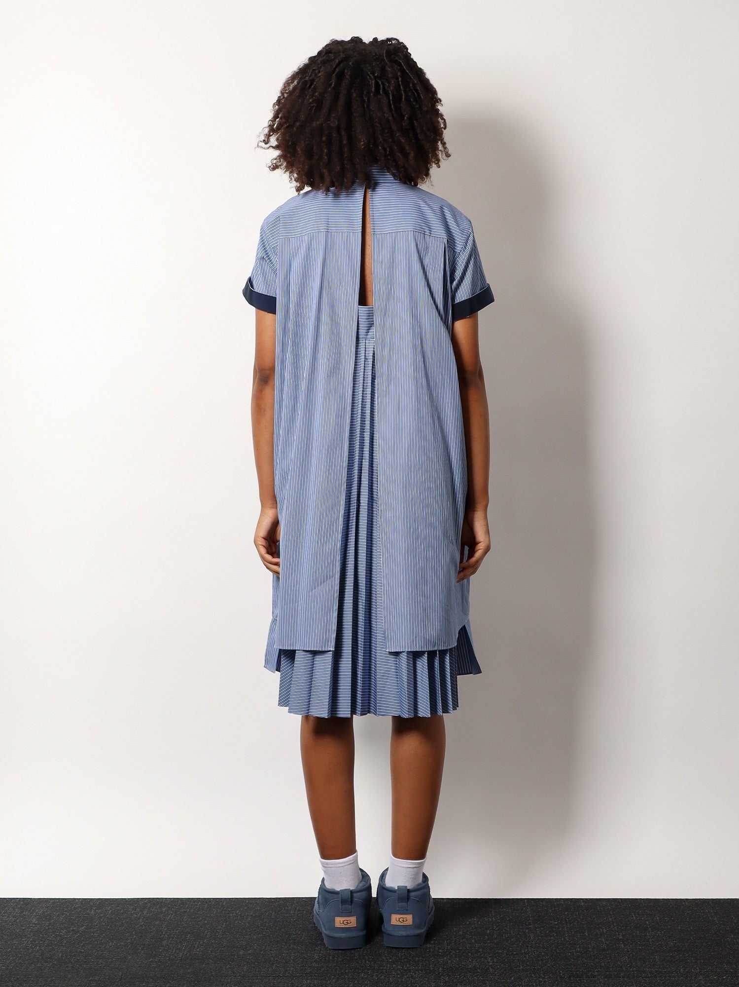 Striped Cotton Midi Chemisier Dress