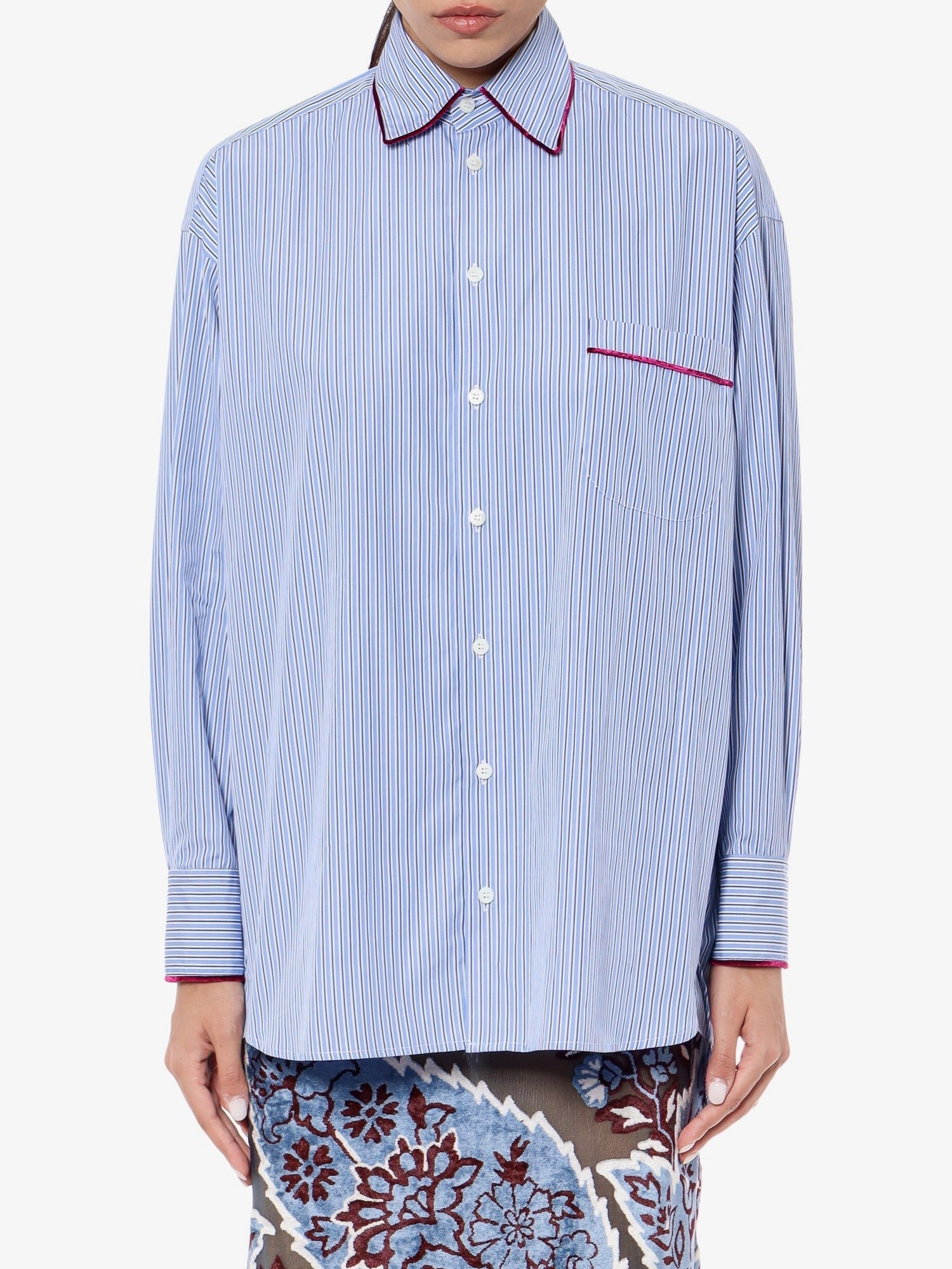 Striped Cotton Shirt Maxi Length