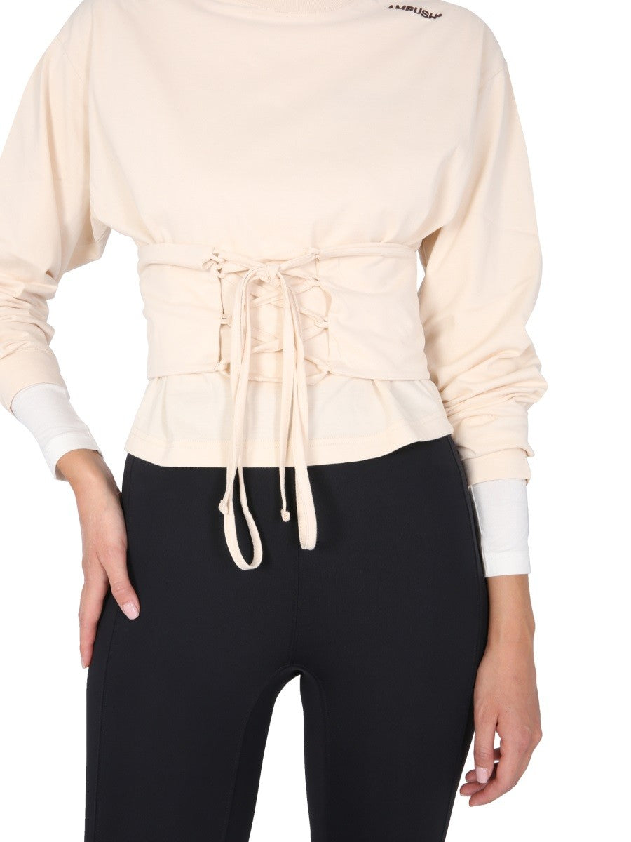 Crew Neck T-Shirt With Corset Belt