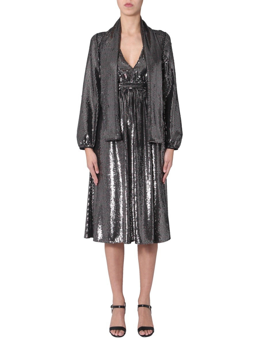 V-Neck Dress With Removable Scarf