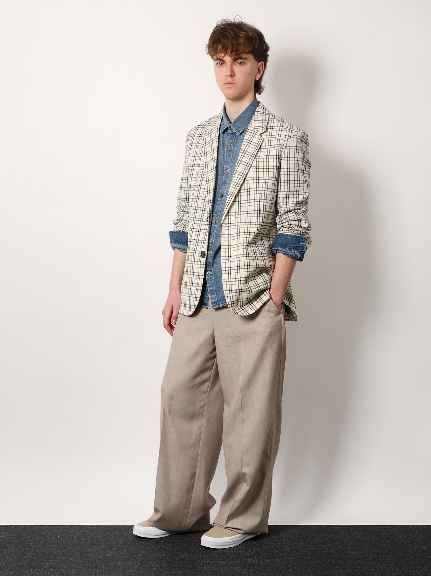 Blazer en laine vierge à motif madras