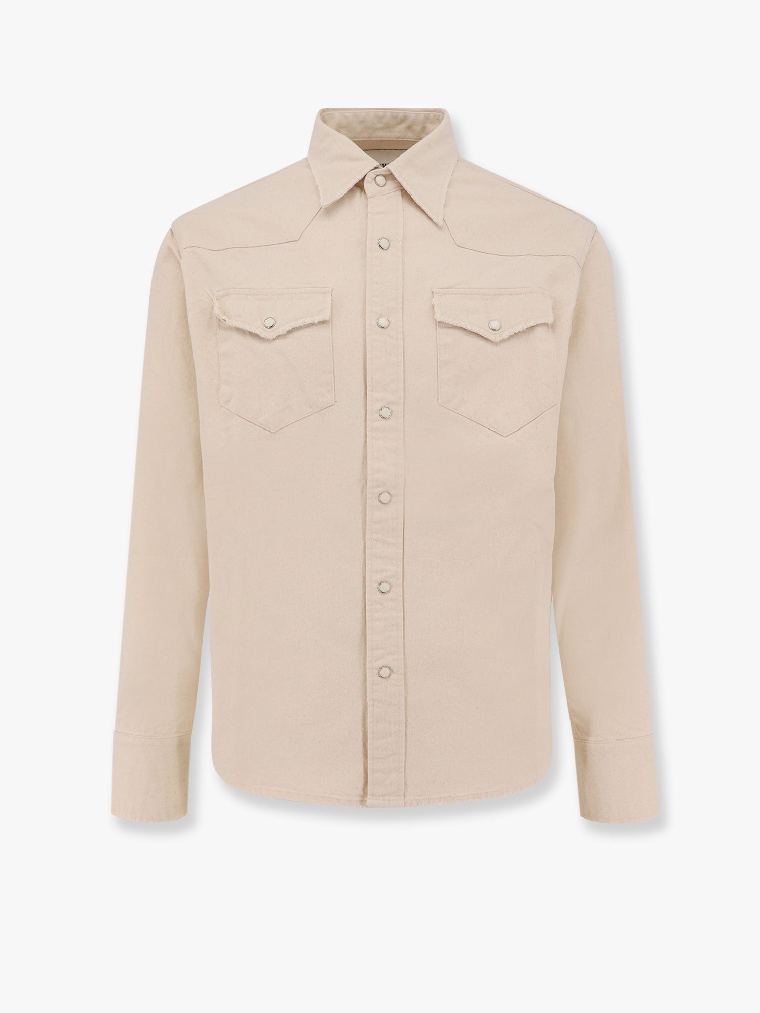 Washed denim distressed western shirt