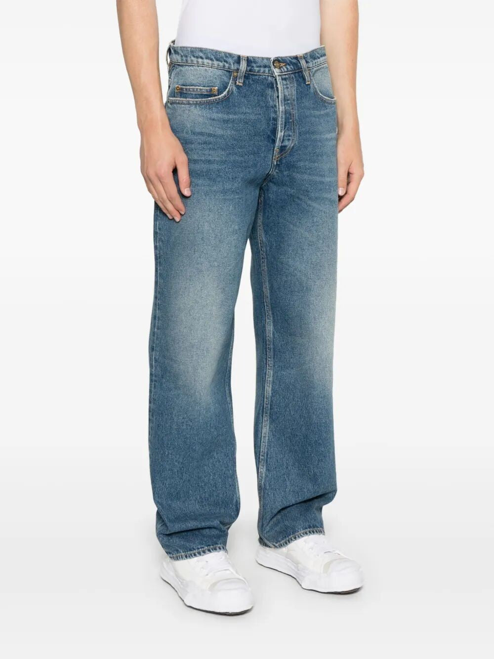 whiskering-effect jeans