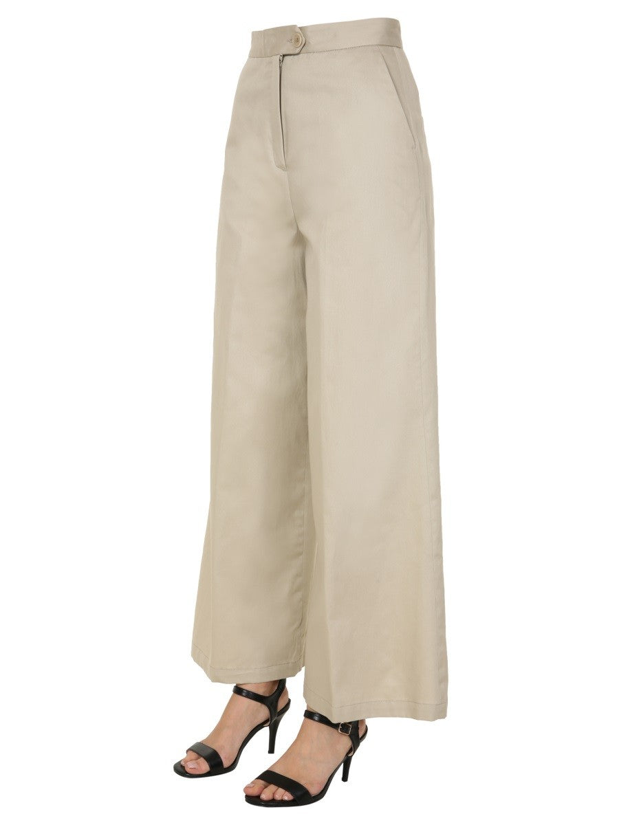 Zip And Button Closure Wide Trousers