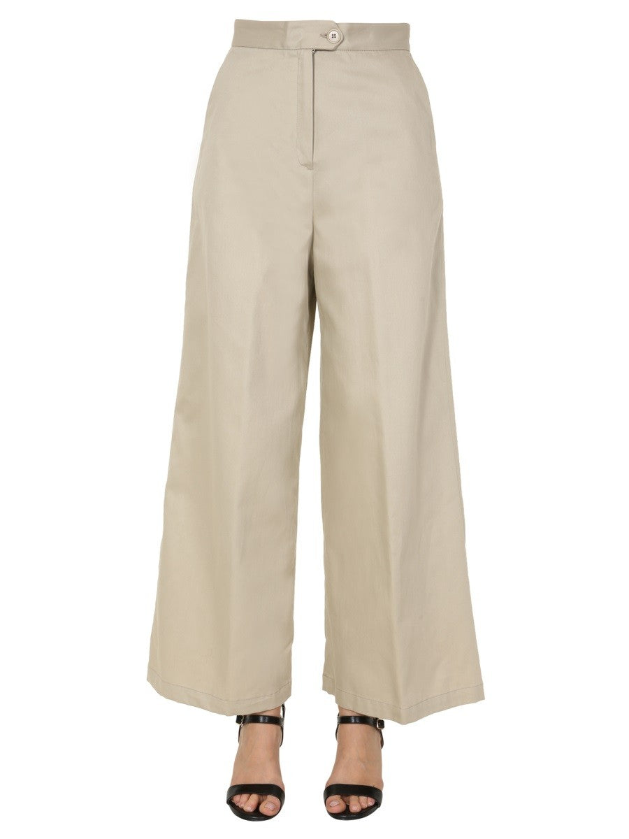 Zip And Button Closure Wide Trousers
