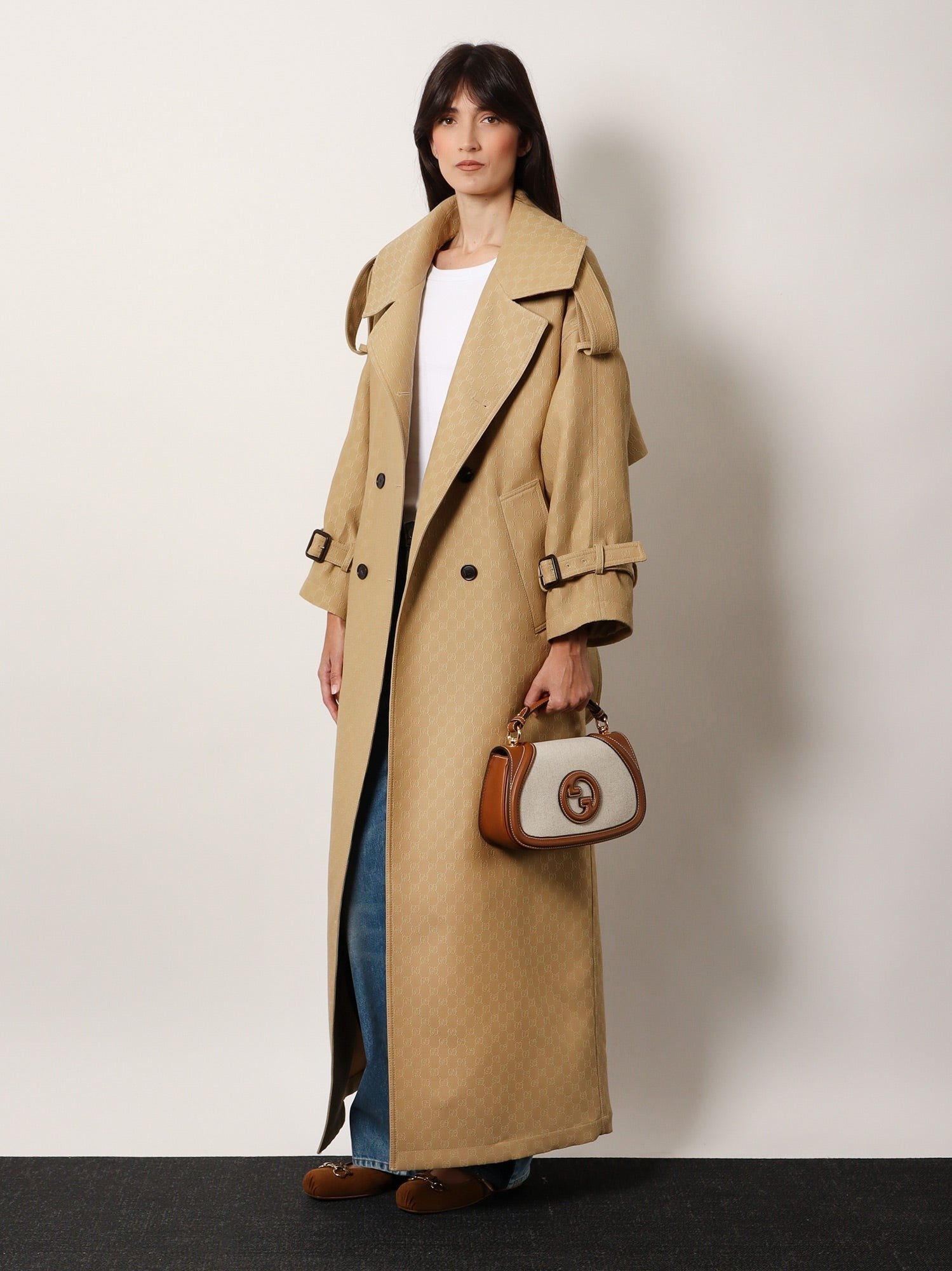 Wool and silk crepe coat with all-over GG motif