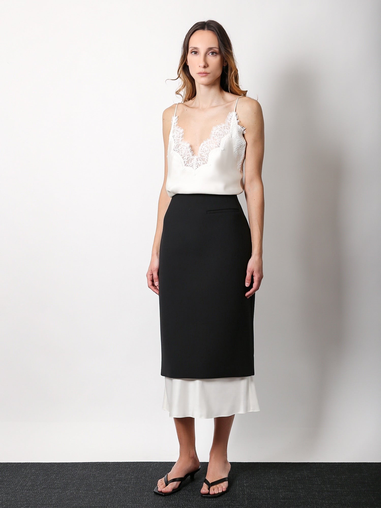 Wool Blend Skirt With Silk Insert